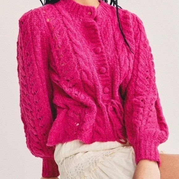 LoveShackFancy Pink Cable Knit Cardigan - Picture 7 of 14